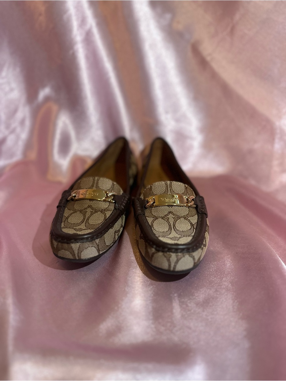 Coach Beige and Brown Signature Canvas Bit Loafers